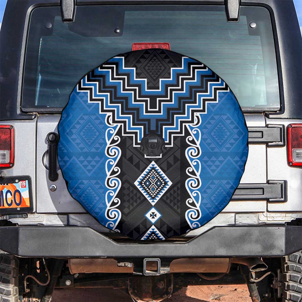 Blue Niho Taniwha Mix Poutama Spare Tire Cover Unique Taniko Aotearoa LT01 Blue - Polynesian Pride