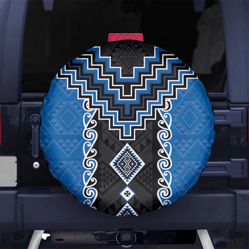 Blue Niho Taniwha Mix Poutama Spare Tire Cover Unique Taniko Aotearoa LT01 No hole Blue - Polynesian Pride