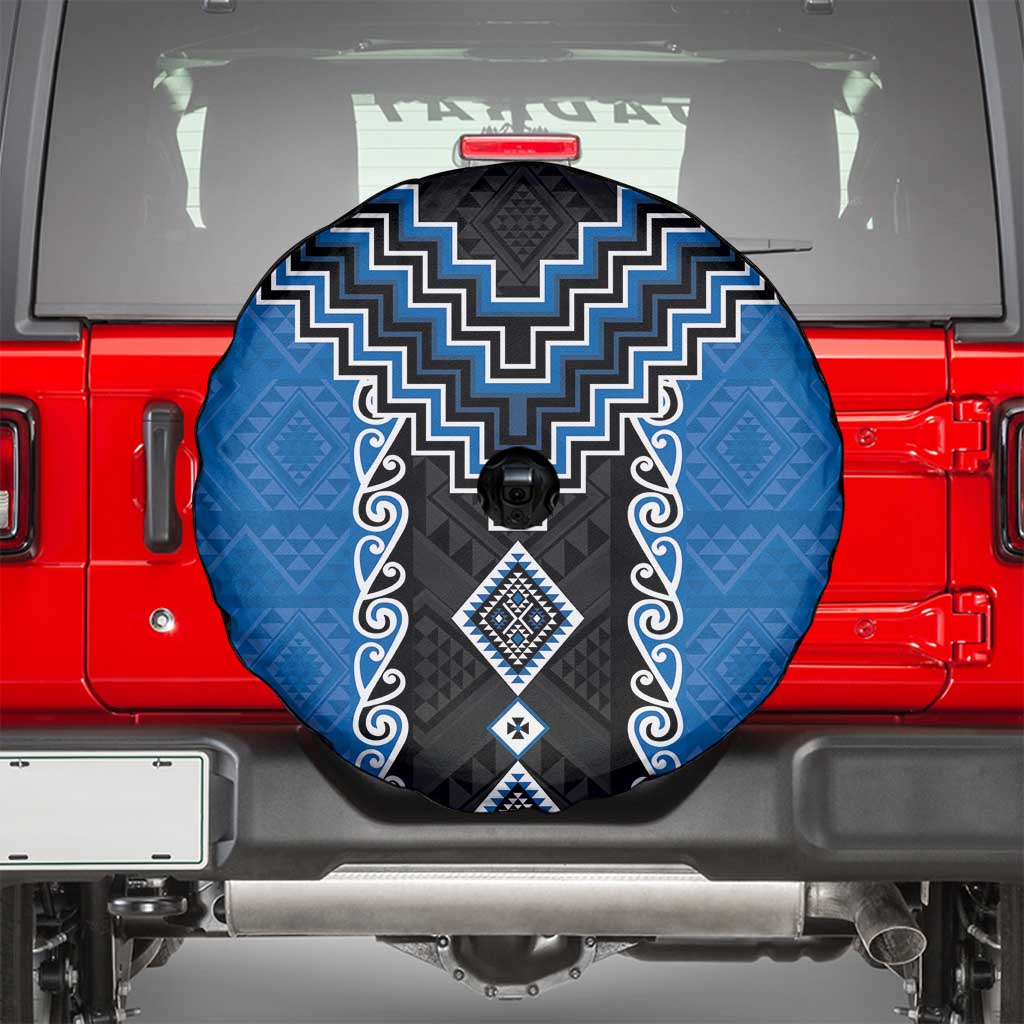 Blue Niho Taniwha Mix Poutama Spare Tire Cover Unique Taniko Aotearoa LT01 - Polynesian Pride