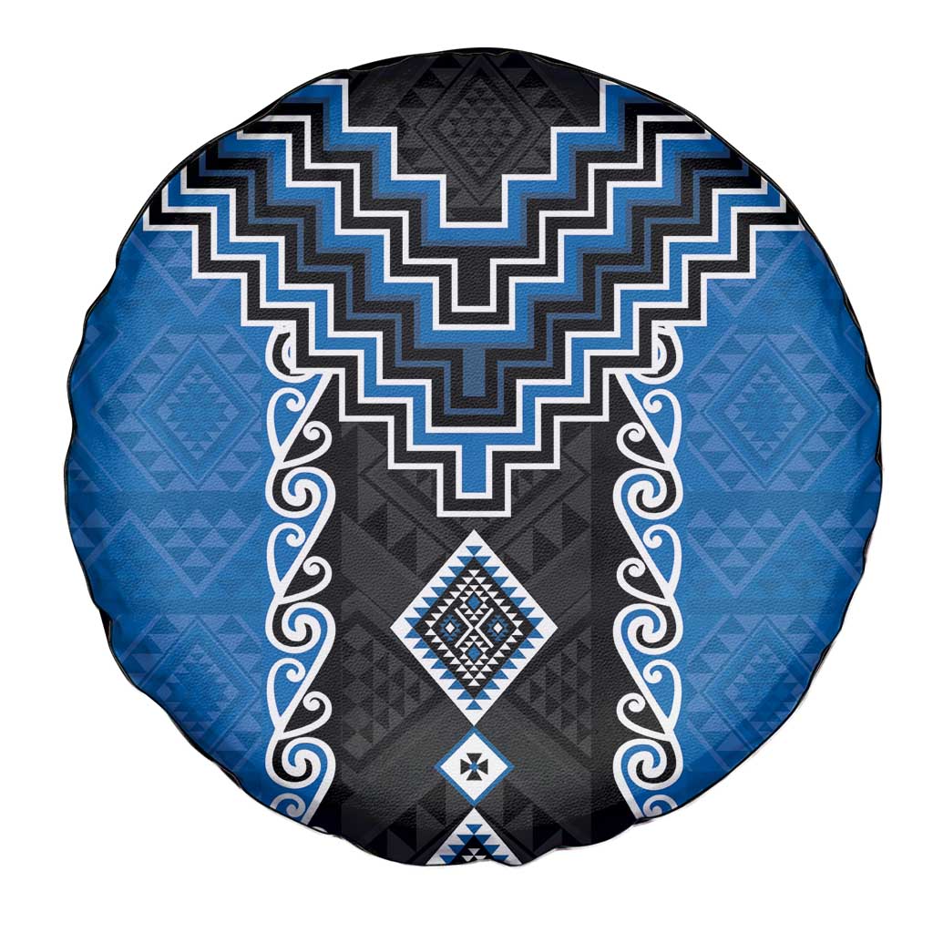 Blue Niho Taniwha Mix Poutama Spare Tire Cover Unique Taniko Aotearoa LT01 - Polynesian Pride