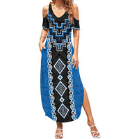 Blue Niho Taniwha Mix Poutama Summer Maxi Dress Unique Taniko Aotearoa LT01 Women Blue - Polynesian Pride