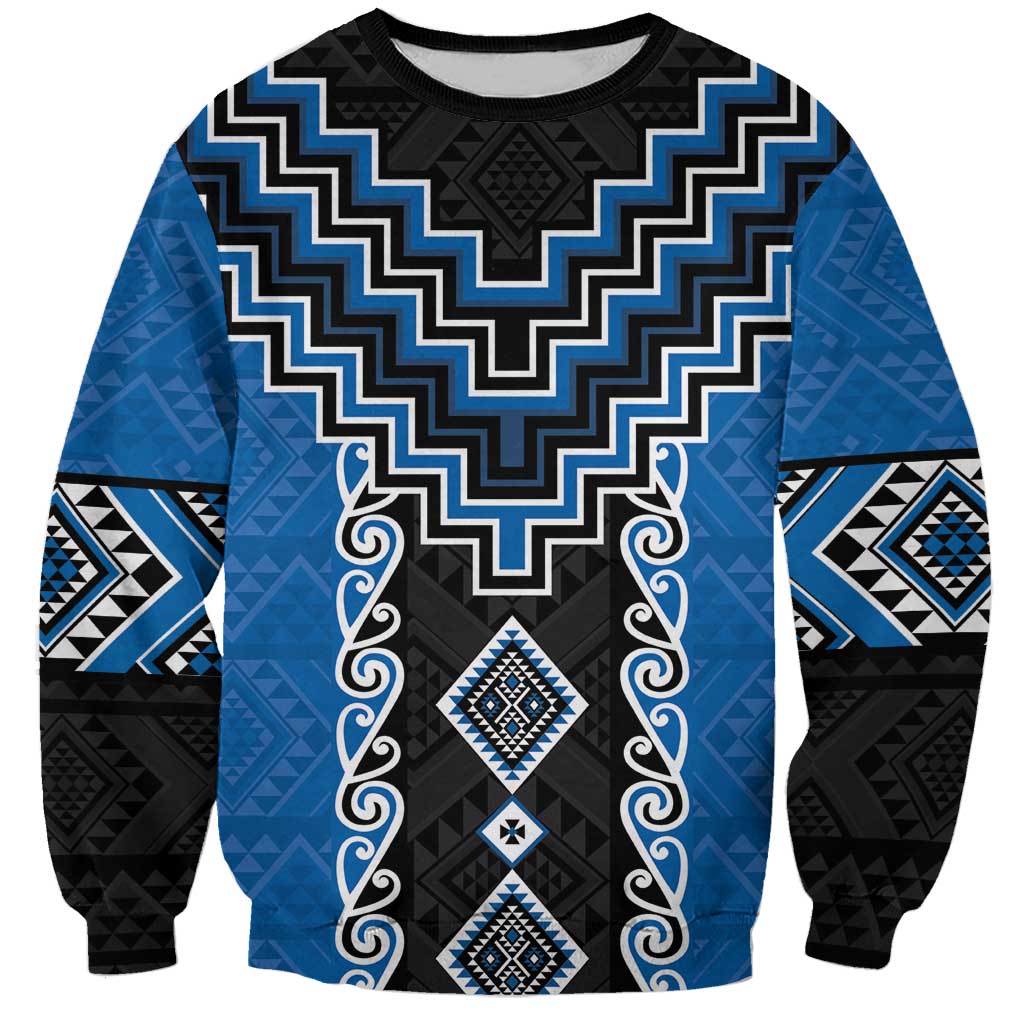 Blue Niho Taniwha Mix Poutama Sweatshirt Unique Taniko Aotearoa LT01 Unisex Blue - Polynesian Pride