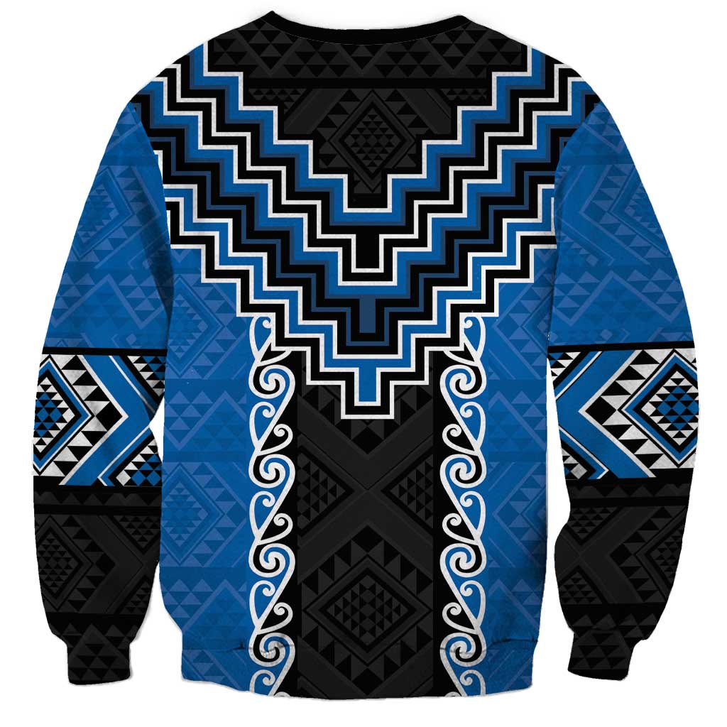 Blue Niho Taniwha Mix Poutama Sweatshirt Unique Taniko Aotearoa LT01 - Polynesian Pride