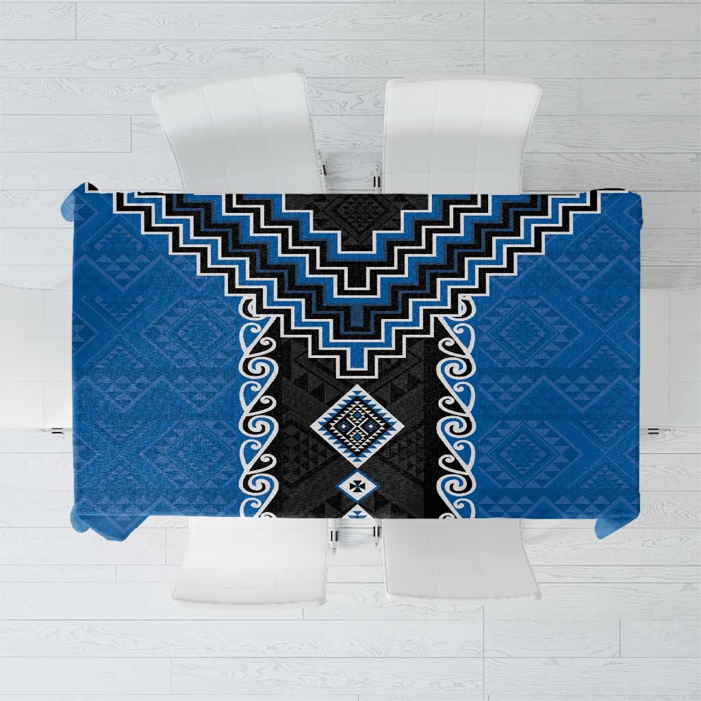Blue Niho Taniwha Mix Poutama Tablecloth Unique Taniko Aotearoa LT01 Blue - Polynesian Pride