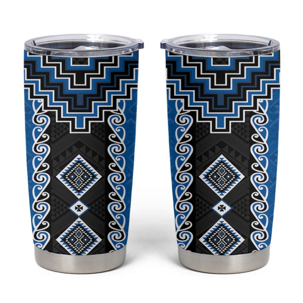 Blue Niho Taniwha Mix Poutama Tumbler Cup Unique Taniko Aotearoa LT01 Blue - Polynesian Pride