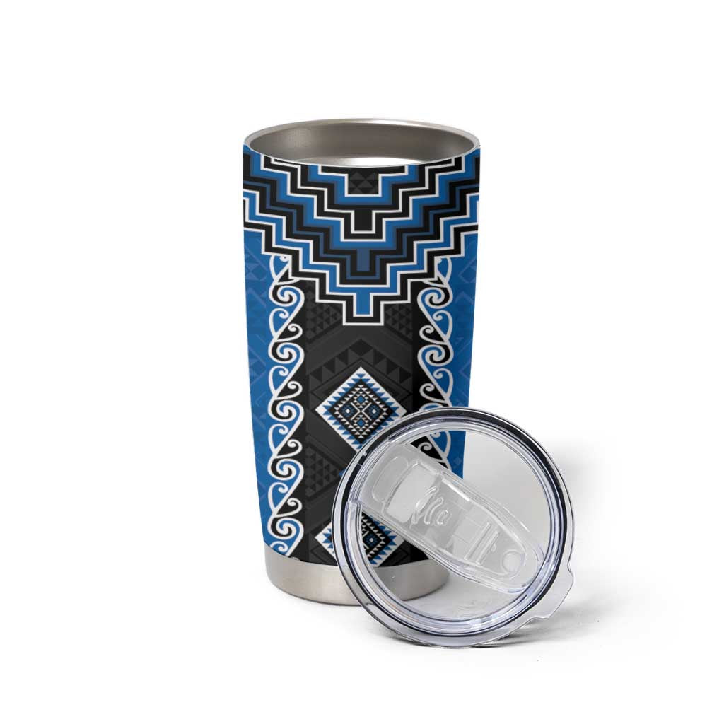 Blue Niho Taniwha Mix Poutama Tumbler Cup Unique Taniko Aotearoa LT01 - Polynesian Pride
