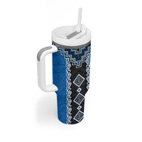 Blue Niho Taniwha Mix Poutama Tumbler With Handle Unique Taniko Aotearoa LT01 - Polynesian Pride