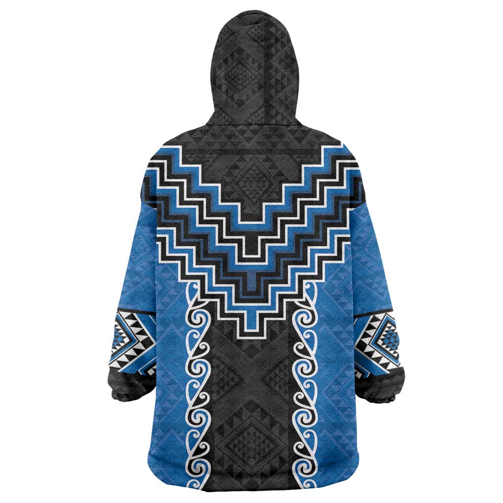 Blue Niho Taniwha Mix Poutama Wearable Blanket Hoodie Unique Taniko Aotearoa LT01 - Polynesian Pride