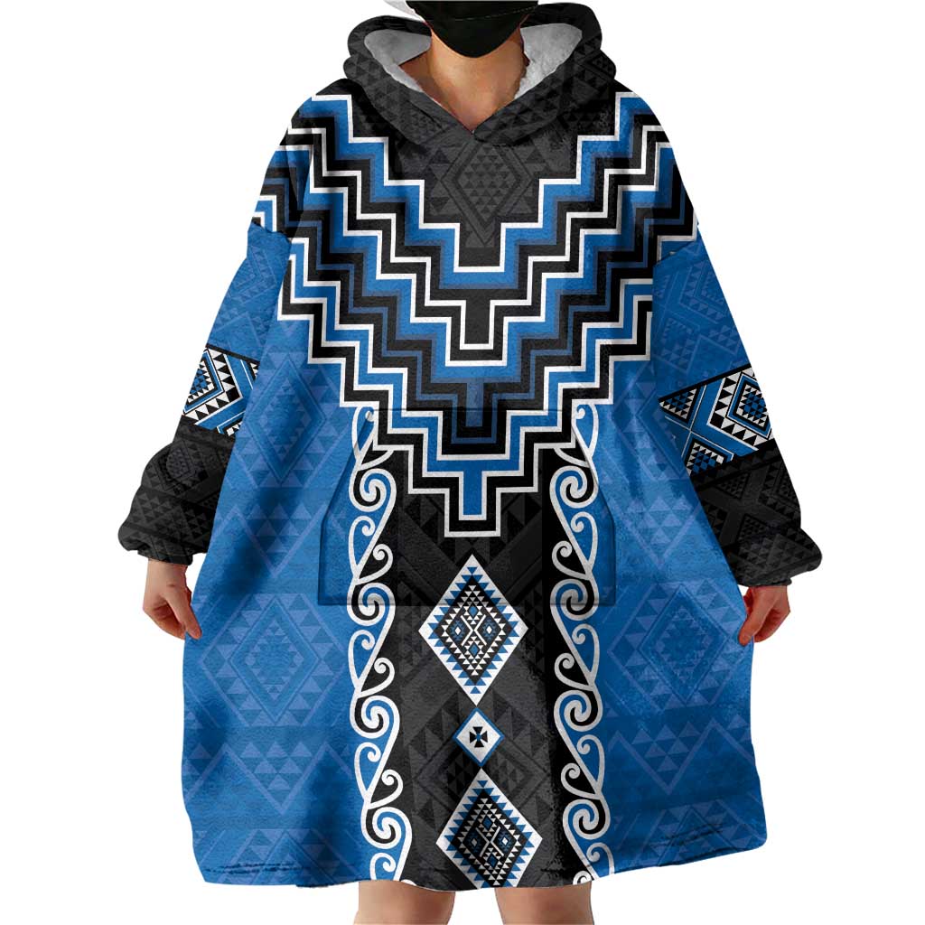 Blue Niho Taniwha Mix Poutama Wearable Blanket Hoodie Unique Taniko Aotearoa LT01 - Polynesian Pride