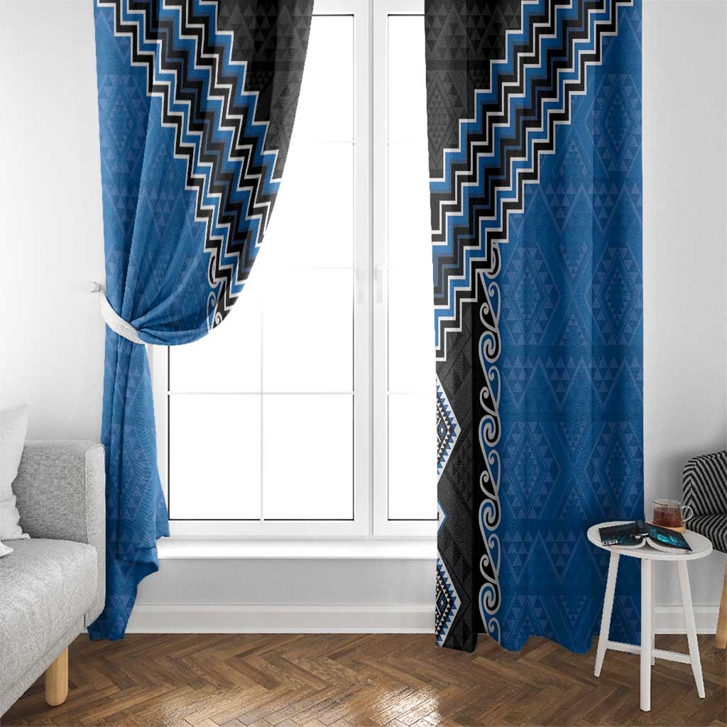 Blue Niho Taniwha Mix Poutama Window Curtain Unique Taniko Aotearoa LT01 - Polynesian Pride