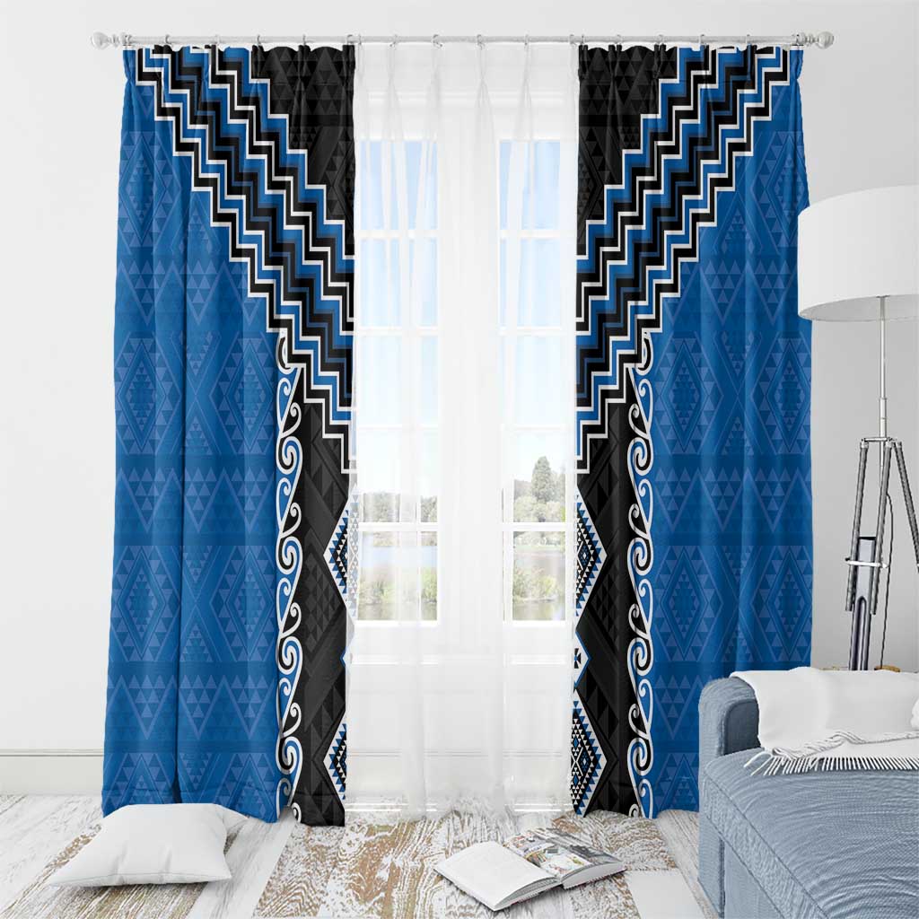 Blue Niho Taniwha Mix Poutama Window Curtain Unique Taniko Aotearoa LT01 - Polynesian Pride