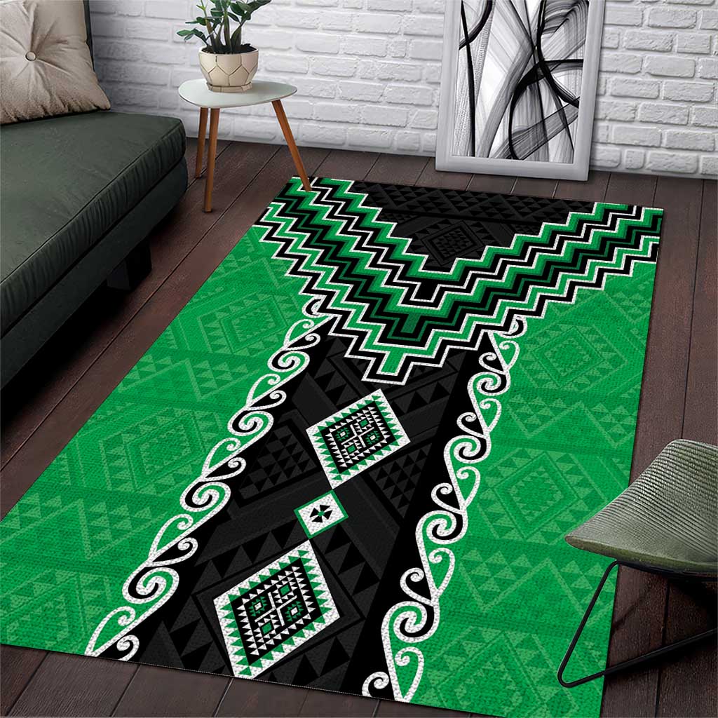 Green Niho Taniwha Mix Poutama Area Rug Unique Taniko Aotearoa