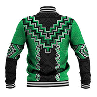 Green Niho Taniwha Mix Poutama Baseball Jacket Unique Taniko Aotearoa LT01 - Polynesian Pride