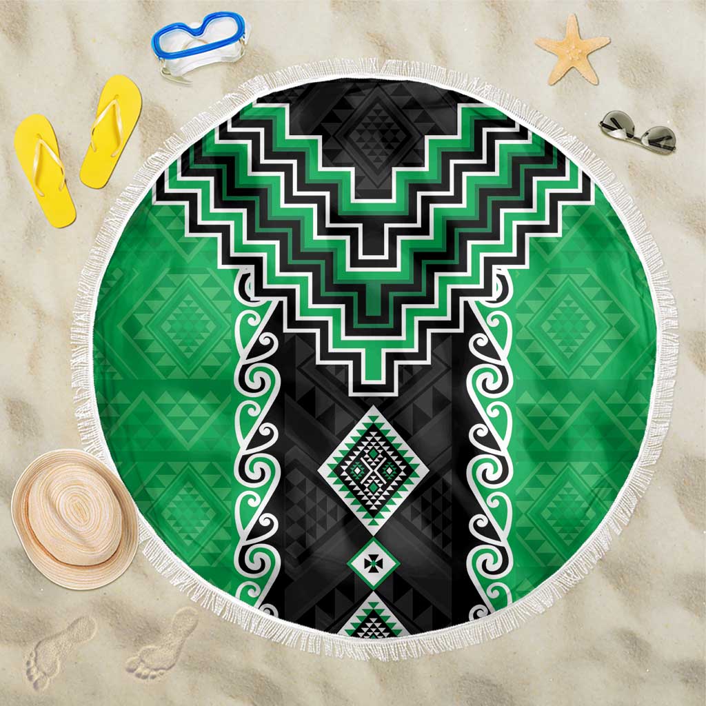 Green Niho Taniwha Mix Poutama Beach Blanket Unique Taniko Aotearoa