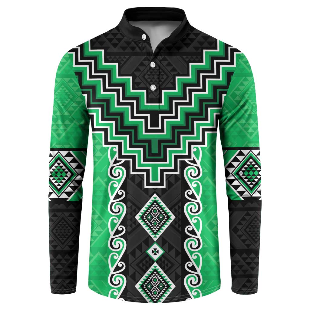 Green Niho Taniwha Mix Poutama Button Sweatshirt Unique Taniko Aotearoa LT01 Green - Polynesian Pride