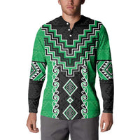 Green Niho Taniwha Mix Poutama Button Sweatshirt Unique Taniko Aotearoa LT01 - Polynesian Pride