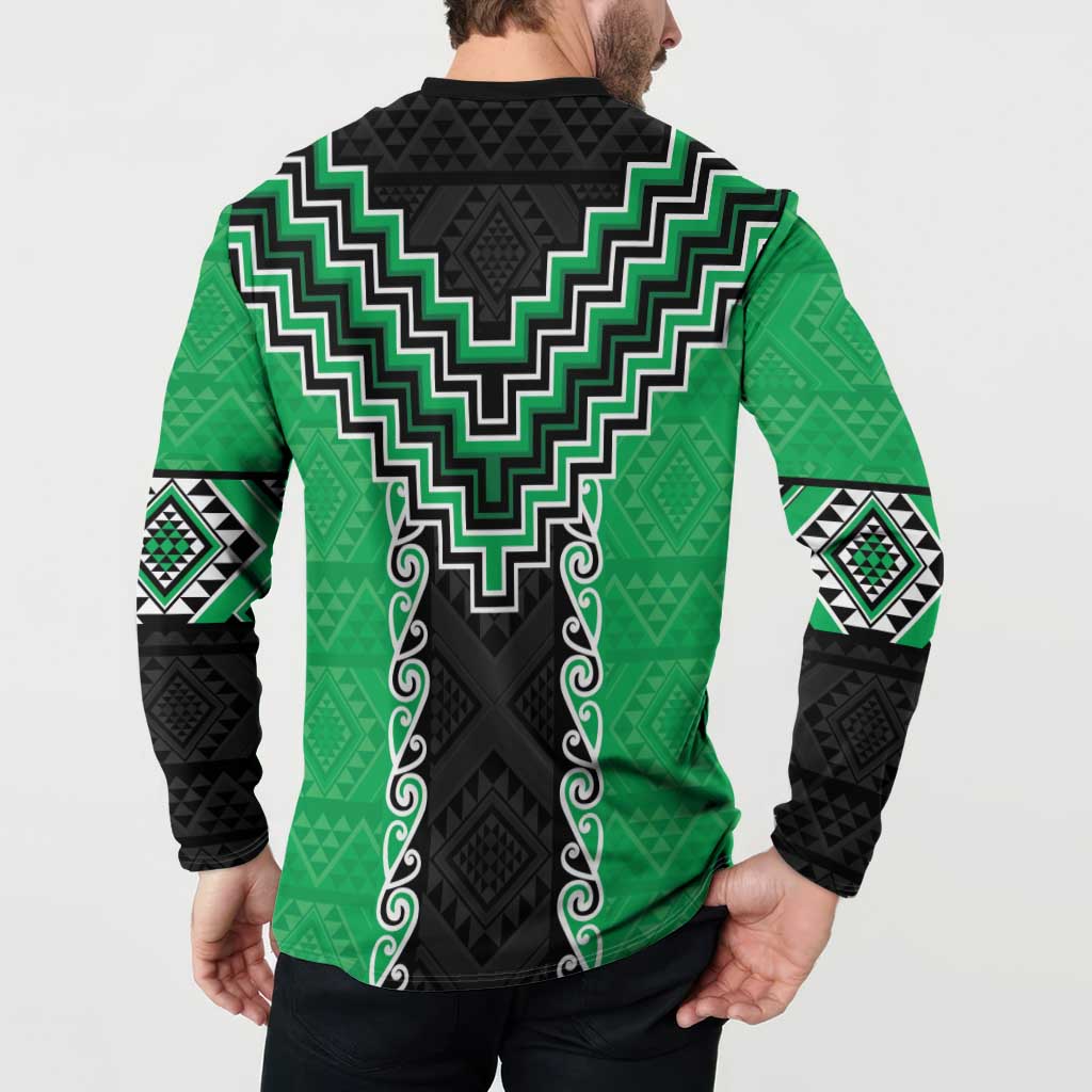 Green Niho Taniwha Mix Poutama Button Sweatshirt Unique Taniko Aotearoa LT01 - Polynesian Pride