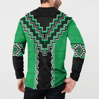 Green Niho Taniwha Mix Poutama Button Sweatshirt Unique Taniko Aotearoa LT01 - Polynesian Pride