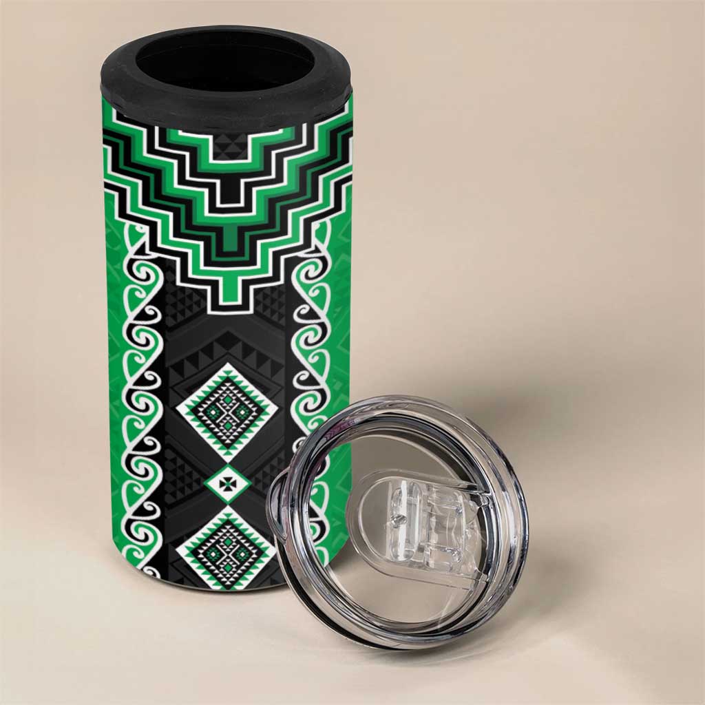 Green Niho Taniwha Mix Poutama 4 in 1 Can Cooler Tumbler Unique Taniko Aotearoa LT01 - Polynesian Pride
