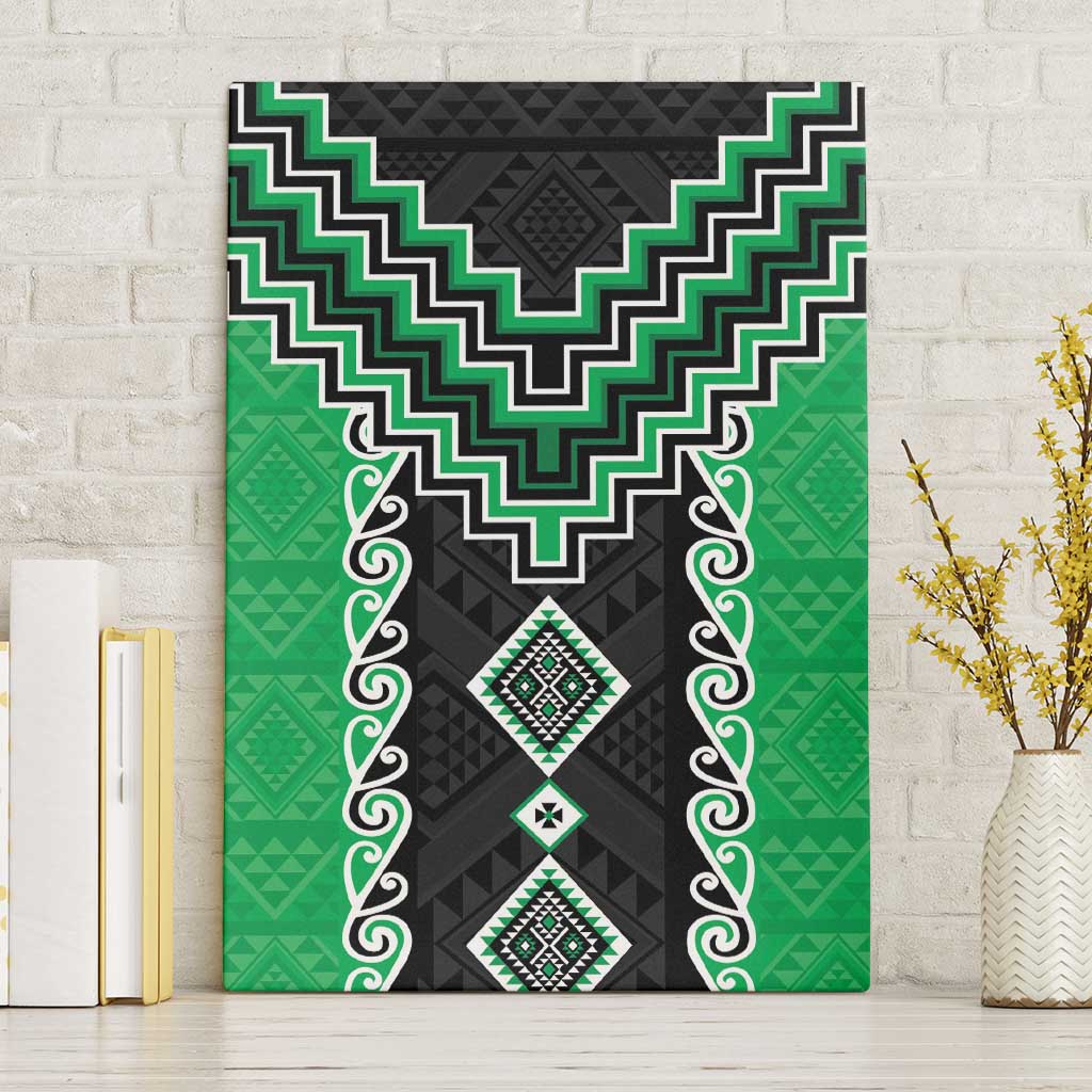 Green Niho Taniwha Mix Poutama Canvas Wall Art Unique Taniko Aotearoa LT01 Without Frame Green - Polynesian Pride