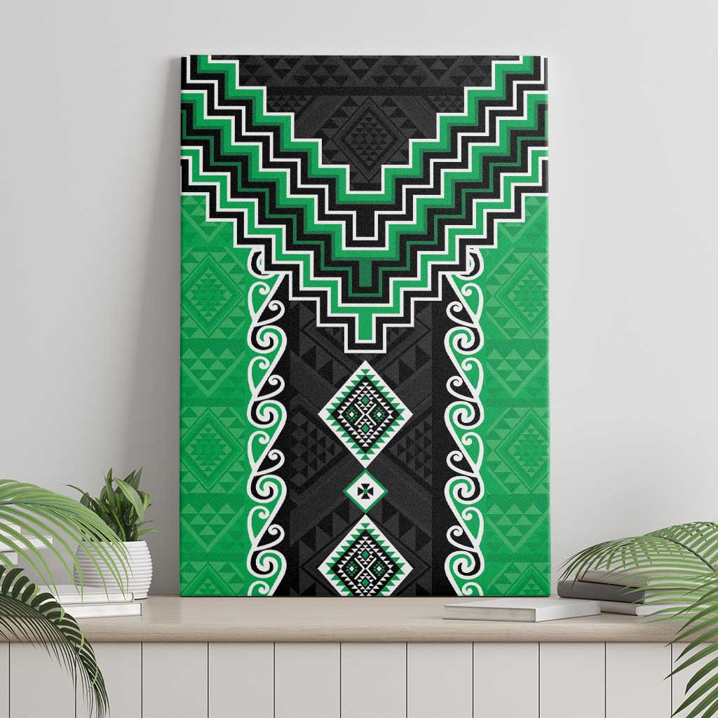 Green Niho Taniwha Mix Poutama Canvas Wall Art Unique Taniko Aotearoa LT01 - Polynesian Pride