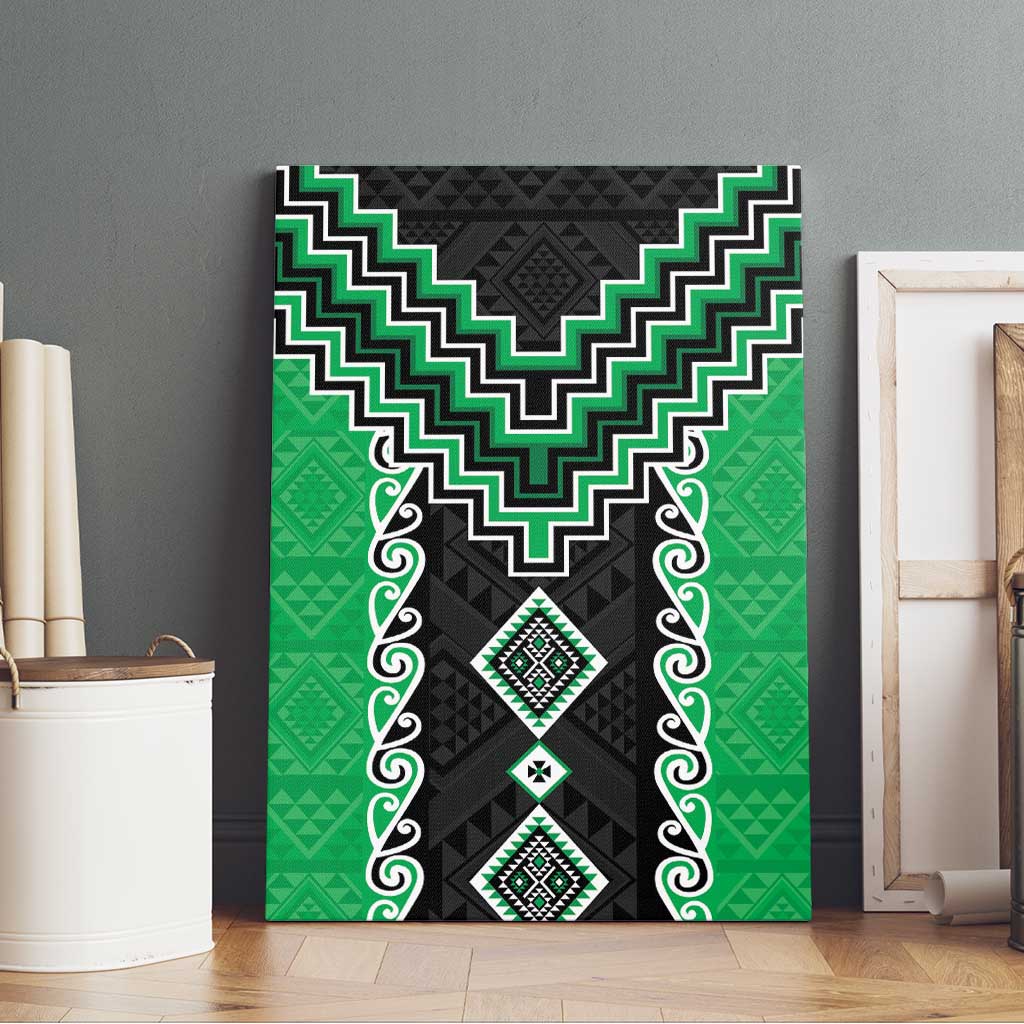 Green Niho Taniwha Mix Poutama Canvas Wall Art Unique Taniko Aotearoa LT01 - Polynesian Pride