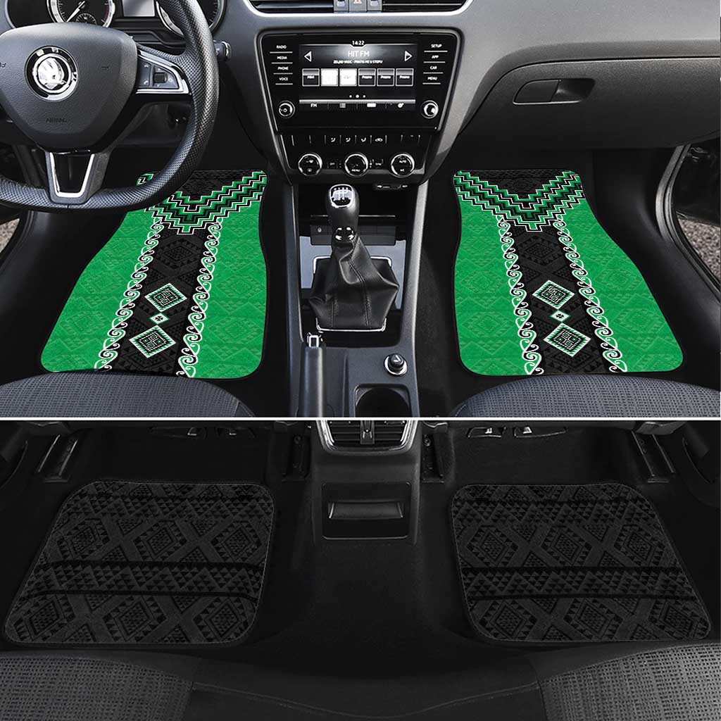 Green Niho Taniwha Mix Poutama Car Mats Unique Taniko Aotearoa LT01 Set 4pcs Green - Polynesian Pride