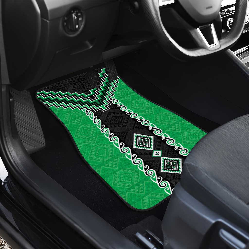 Green Niho Taniwha Mix Poutama Car Mats Unique Taniko Aotearoa LT01 - Polynesian Pride