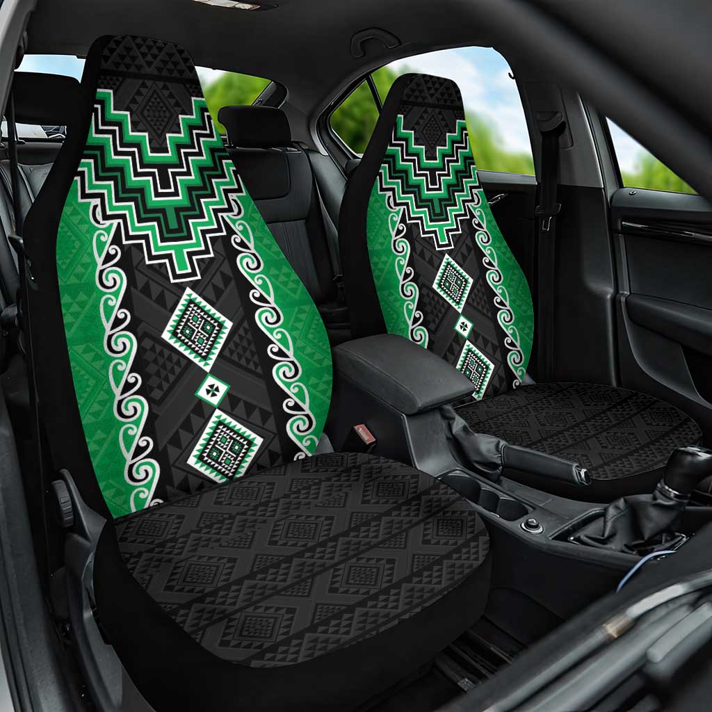 Green Niho Taniwha Mix Poutama Car Seat Cover Unique Taniko Aotearoa