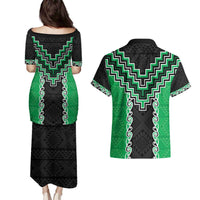 Green Niho Taniwha Mix Poutama Couples Matching Puletasi and Hawaiian Shirt Unique Taniko Aotearoa LT01 - Polynesian Pride