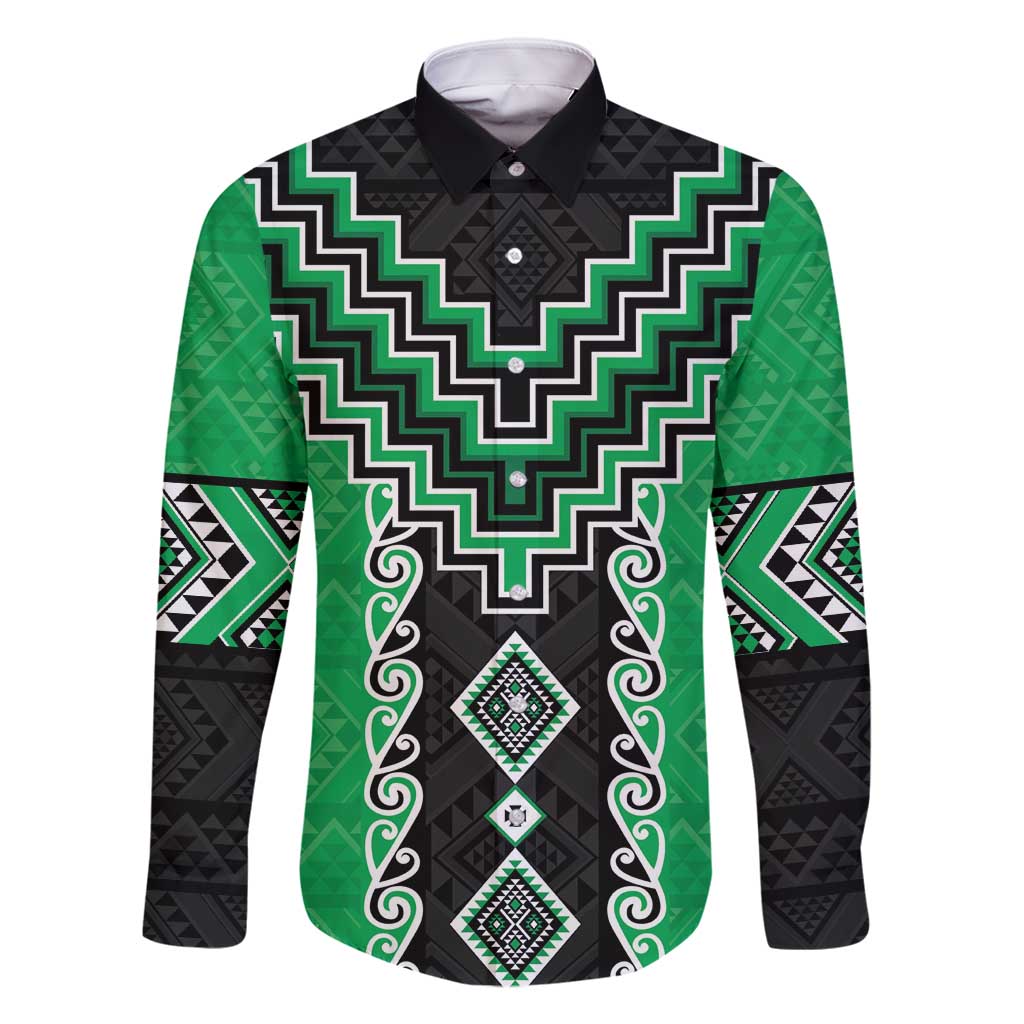 Green Niho Taniwha Mix Poutama Family Matching Tank Maxi Dress and Hawaiian Shirt Unique Taniko Aotearoa