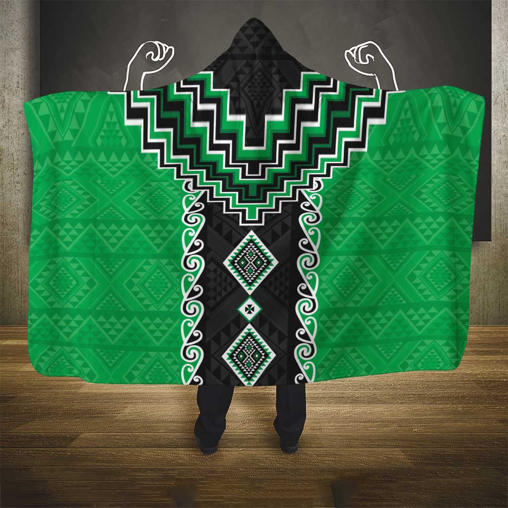 Green Niho Taniwha Mix Poutama Hooded Blanket Unique Taniko Aotearoa LT01 - Polynesian Pride