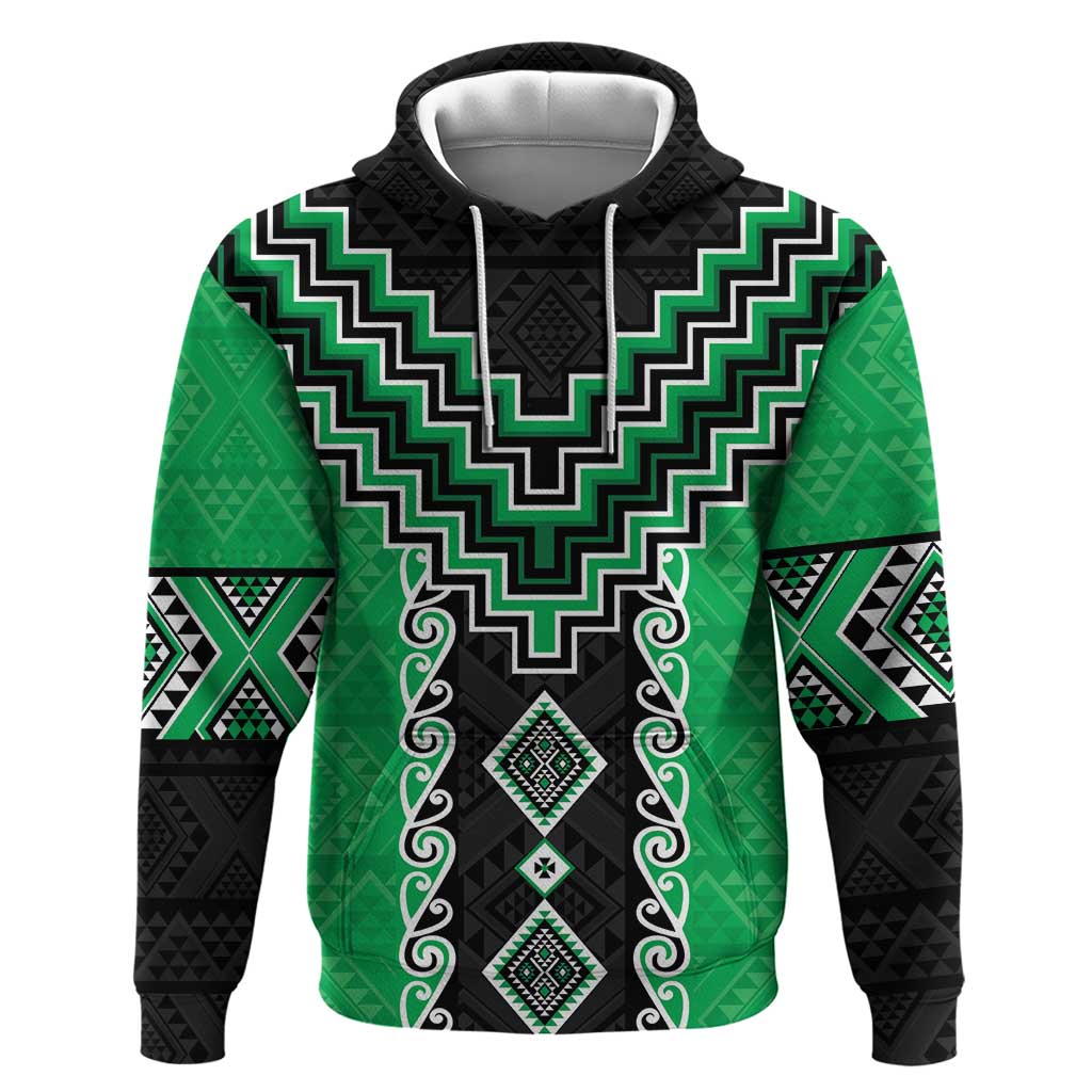 Green Niho Taniwha Mix Poutama Hoodie Unique Taniko Aotearoa