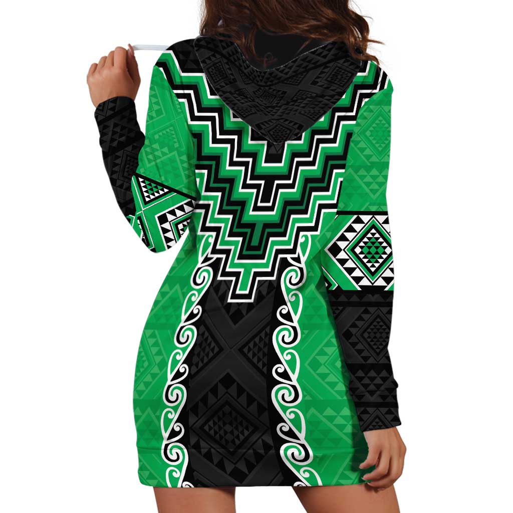 Green Niho Taniwha Mix Poutama Hoodie Dress Unique Taniko Aotearoa LT01 - Polynesian Pride