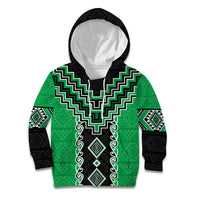 Green Niho Taniwha Mix Poutama Kid Hoodie Unique Taniko Aotearoa