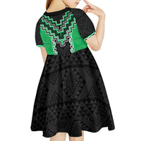 Green Niho Taniwha Mix Poutama Kid Short Sleeve Dress Unique Taniko Aotearoa