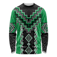 Green Niho Taniwha Mix Poutama Long Sleeve Shirt Unique Taniko Aotearoa LT01 Unisex Green - Polynesian Pride