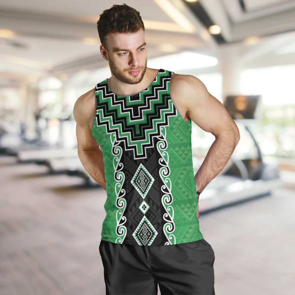 Green Niho Taniwha Mix Poutama Men Tank Top Unique Taniko Aotearoa LT01 Green - Polynesian Pride