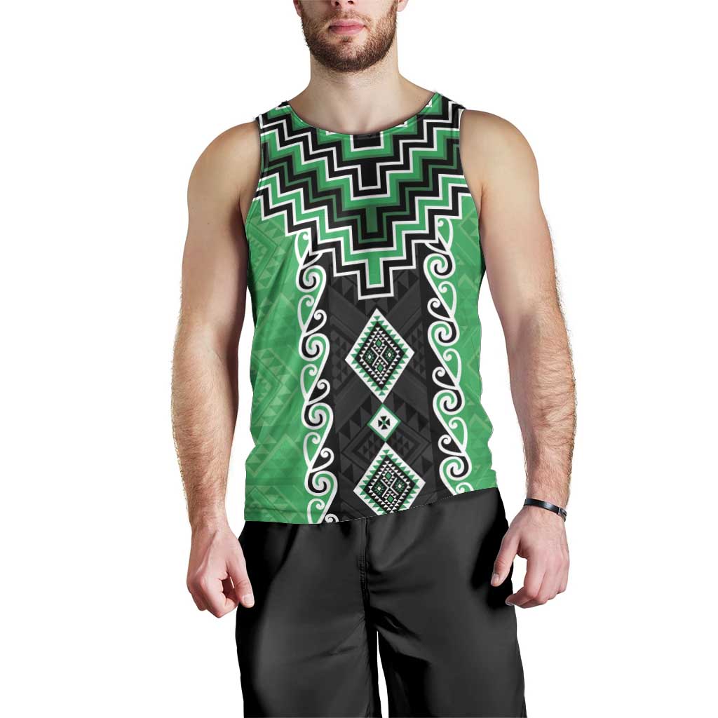 Green Niho Taniwha Mix Poutama Men Tank Top Unique Taniko Aotearoa LT01 - Polynesian Pride