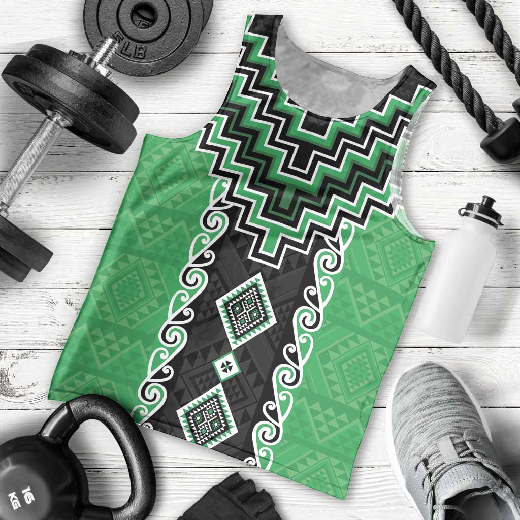 Green Niho Taniwha Mix Poutama Men Tank Top Unique Taniko Aotearoa LT01 - Polynesian Pride