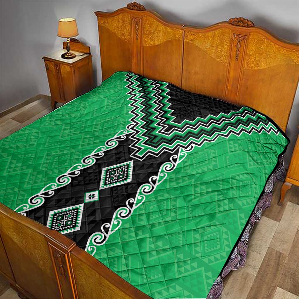 Green Niho Taniwha Mix Poutama Quilt Unique Taniko Aotearoa