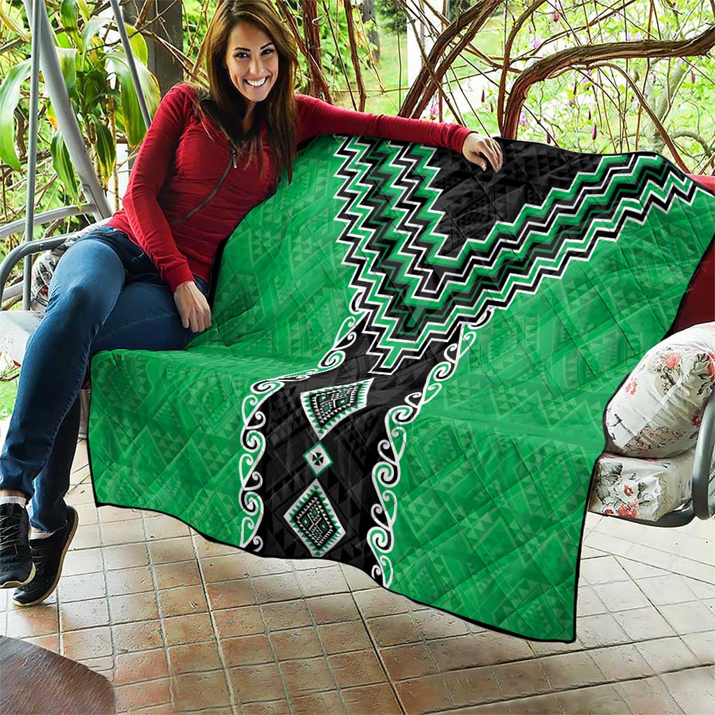 Green Niho Taniwha Mix Poutama Quilt Unique Taniko Aotearoa