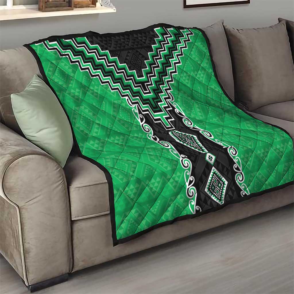 Green Niho Taniwha Mix Poutama Quilt Unique Taniko Aotearoa