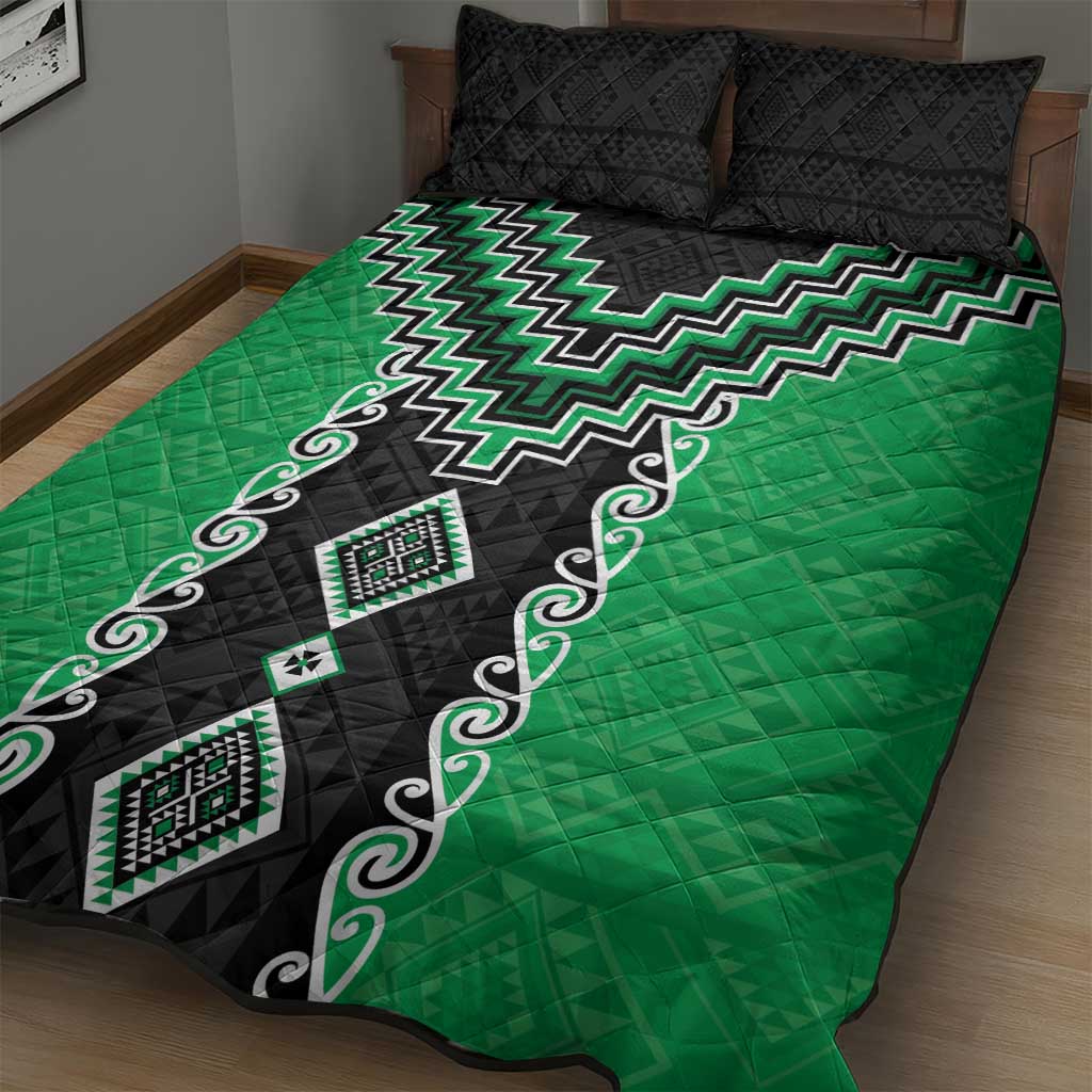 Green Niho Taniwha Mix Poutama Quilt Bed Set Unique Taniko Aotearoa LT01 - Polynesian Pride