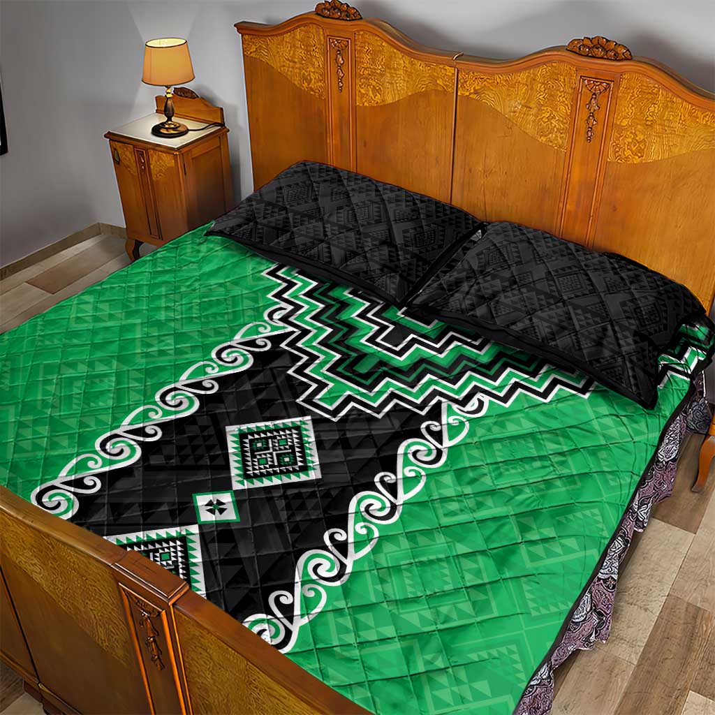 Green Niho Taniwha Mix Poutama Quilt Bed Set Unique Taniko Aotearoa LT01 - Polynesian Pride