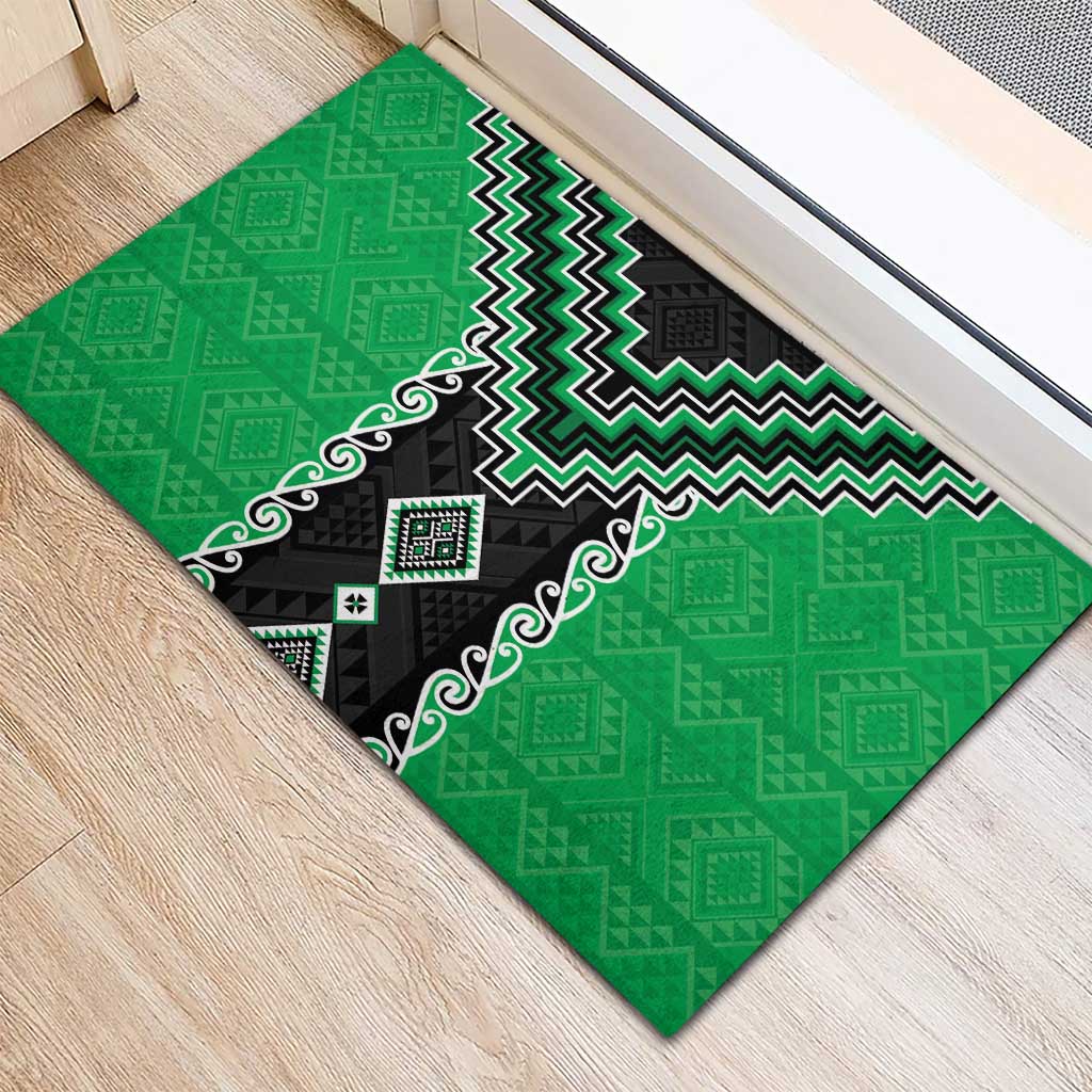 Green Niho Taniwha Mix Poutama Rubber Doormat Unique Taniko Aotearoa LT01 - Polynesian Pride