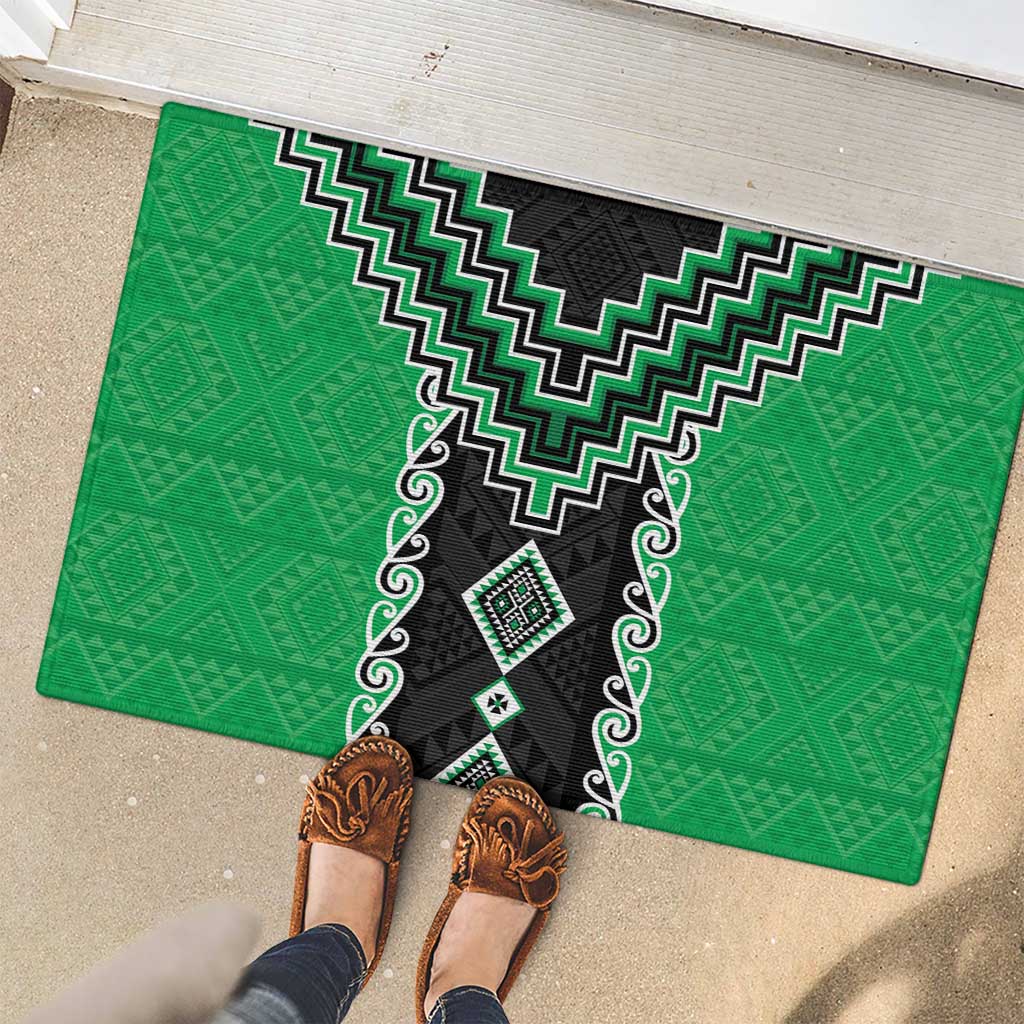 Green Niho Taniwha Mix Poutama Rubber Doormat Unique Taniko Aotearoa LT01 - Polynesian Pride