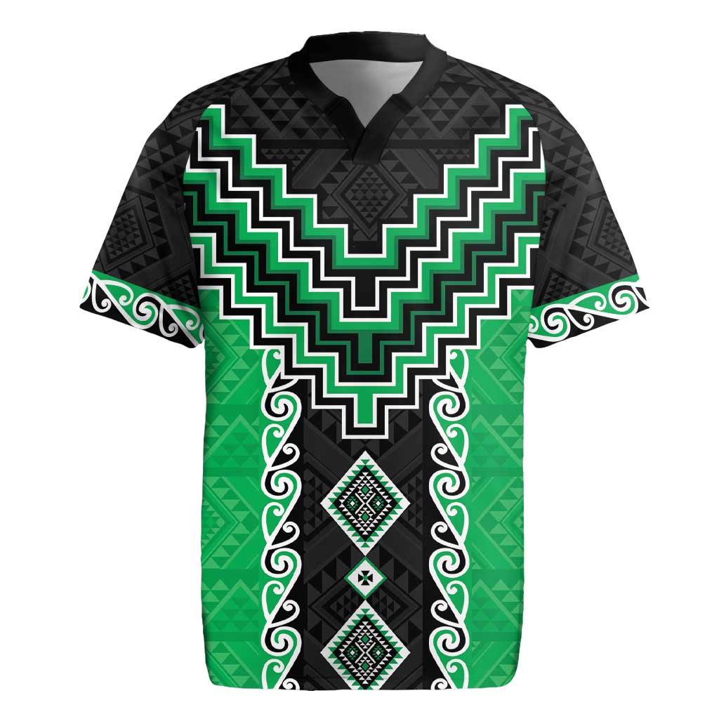 Green Niho Taniwha Mix Poutama Rugby Jersey Unique Taniko Aotearoa LT01 Green - Polynesian Pride