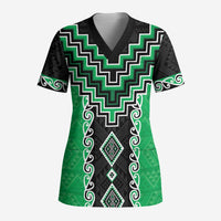 Green Niho Taniwha Mix Poutama Scrub Top Unique Taniko Aotearoa LT01 Adult Green - Polynesian Pride