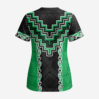Green Niho Taniwha Mix Poutama Scrub Top Unique Taniko Aotearoa LT01 - Polynesian Pride